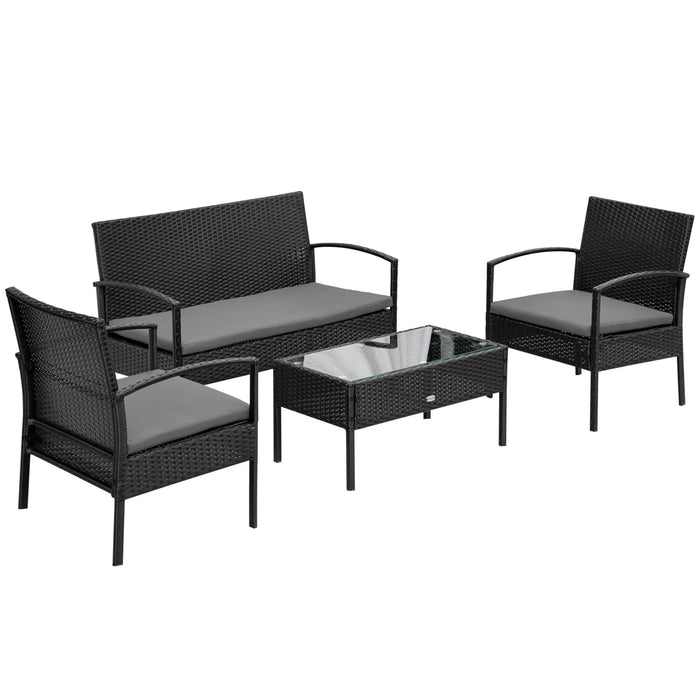 Set Salotto da Giardino Divano 2 Poltrone e Tavolino Nero