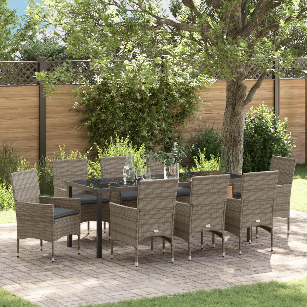 Set Pranzo Giardino  9 Pezzi con Cuscini Grigio Polirattan