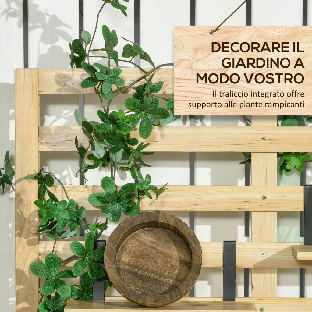 Cassapanca da Giardino con Traliccio e 4 Ripiani in Legno con Chiusura Magnetica, 80x45x160 cm