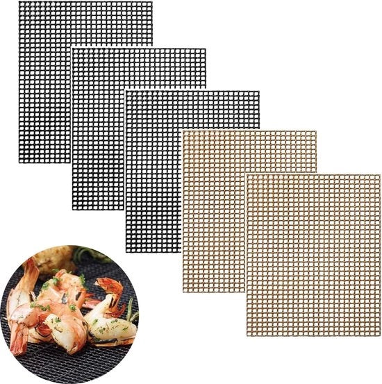 Matte antiaderenti per barbecue, tessuto mesh, riciclabile, Teflon, mattonelle per griglia, mattonelle per griglia, mattonelle magiche per grigliare, cucinare, cuocere, 40 x 33 cm, 40 x 30 cm, 5 pezzi