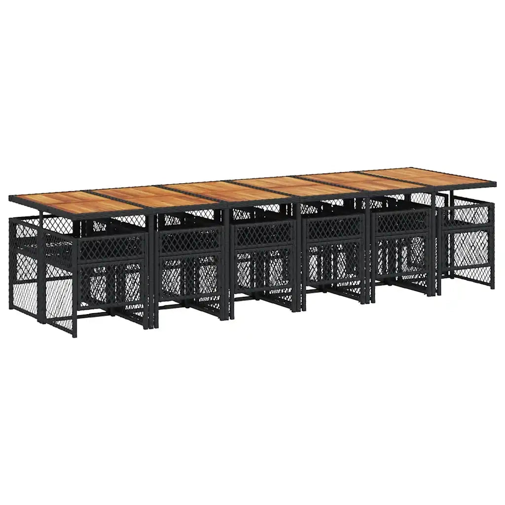 Set da Pranzo da Giardino 13pz con Cuscini Nero in Polyrattan 3210771