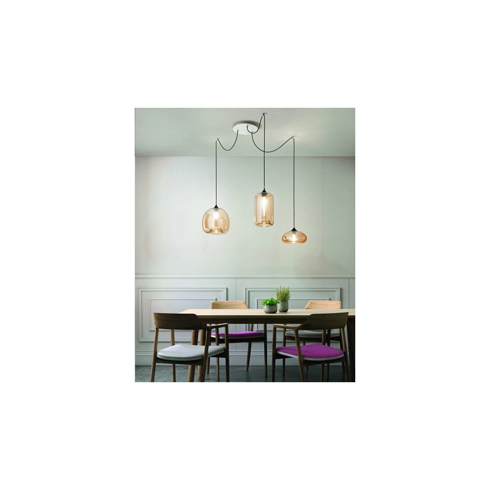 Lampadario a sospensione Fiona a Led in metallo e vetro soffiato ambra 3496-47-125 Fabas Luce