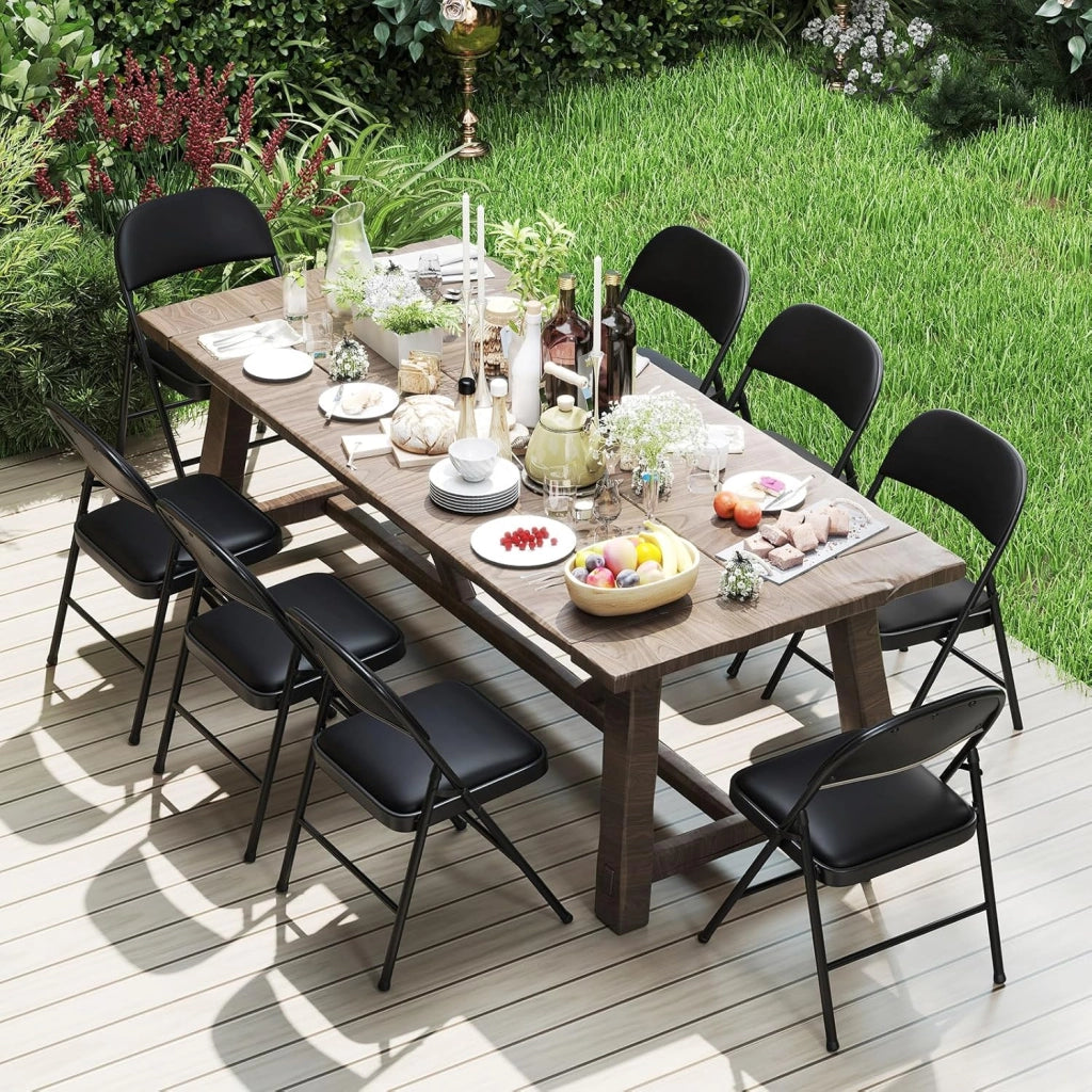 Set di 2 Sedie Pieghevoli, Sedia per Interno ed Esterno con Struttura in Metallo, Sedie Impilabili in Artificiale PVC, Portata 150kg, Sdraio Imbottite da Pranzo per Feste e Matrimoni (2)