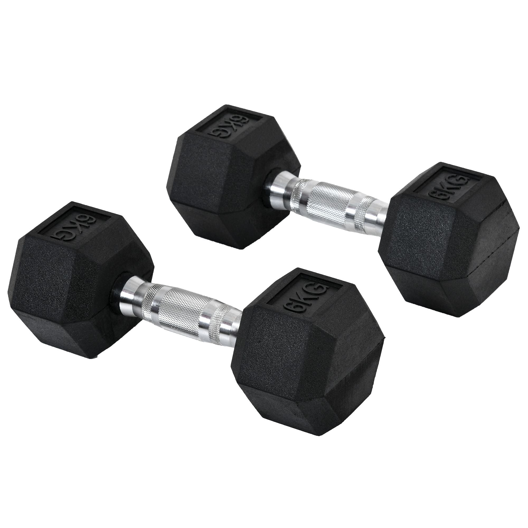 Set di 2 Manubri Esagonali da 6 kg con Presa Antiscivolo e Rivestimento in Gomma Nero