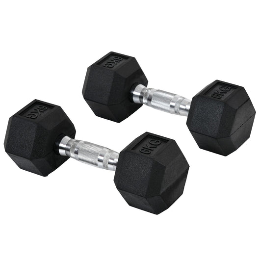 Set di 2 Manubri Esagonali da 6 kg con Presa Antiscivolo e Rivestimento in Gomma Nero