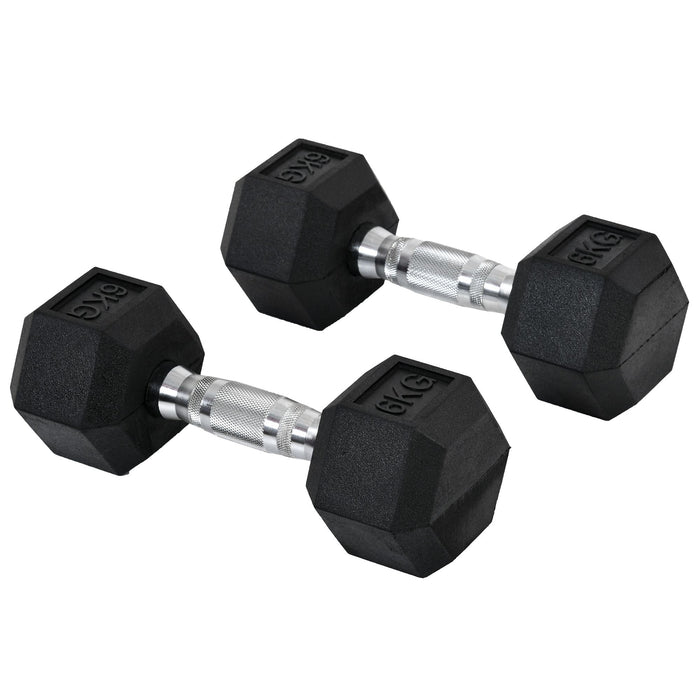 Set di 2 Manubri Esagonali da 6 kg con Presa Antiscivolo e Rivestimento in Gomma Nero