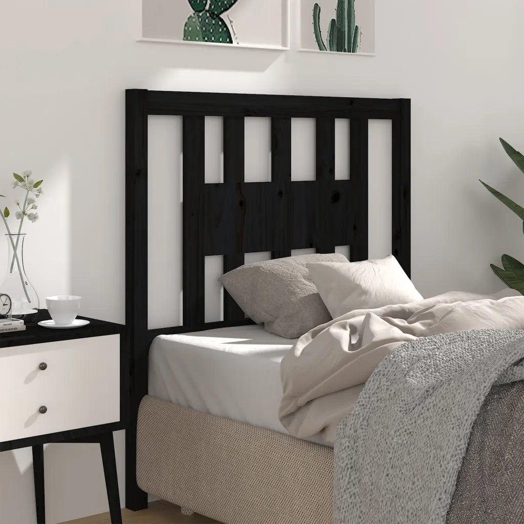 Testiera per Letto-Testata-Testiera Decorativa Nera 96x4x100 cm in Legno Massello di Pino 651979