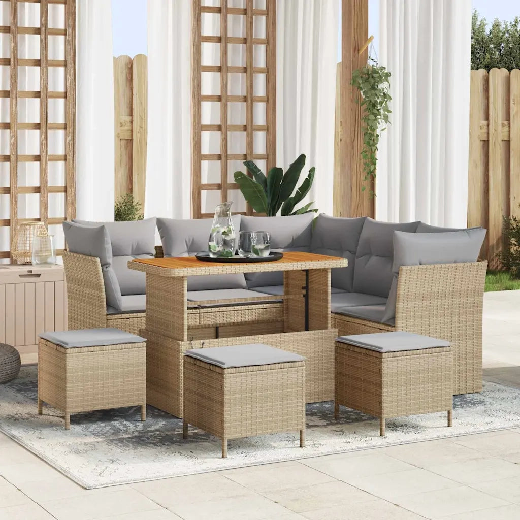 Set Divano da Giardino 9 pcs Beige polyrattan