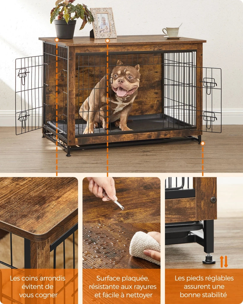 Tavolino laterale per trasportino per cani cuccia moderna per cani fino a 32 kg gabbia per cuccioli vassoio rimovibile cuccia per animali domestici 2 porte 12_0004787