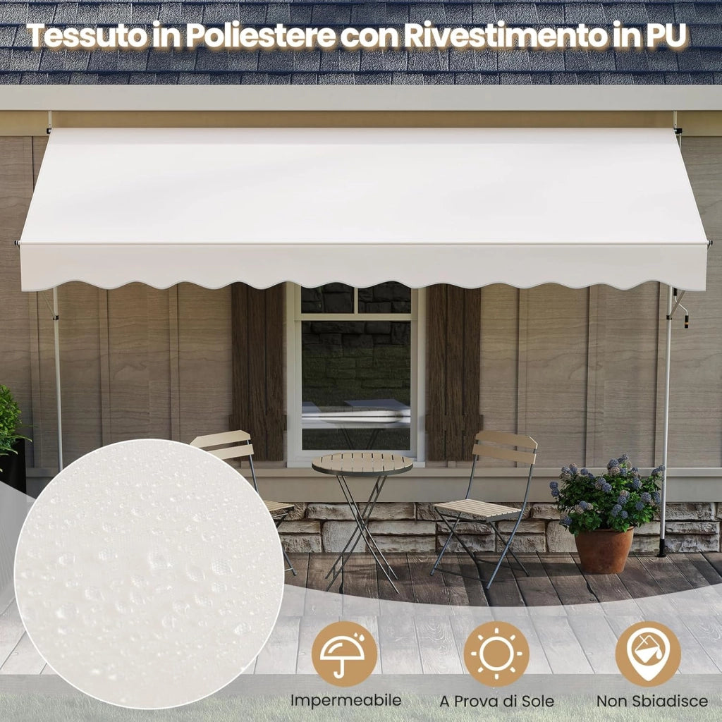 Tenda da Sole a Morsetto, Regolabile in Altezza e Inclinazione con Manovella, Telo Impermeabile e Resistente ai Raggi Solari e Telaio Antiruggine, Tenda Retrattile Senza Foratura (4M,Bianco)