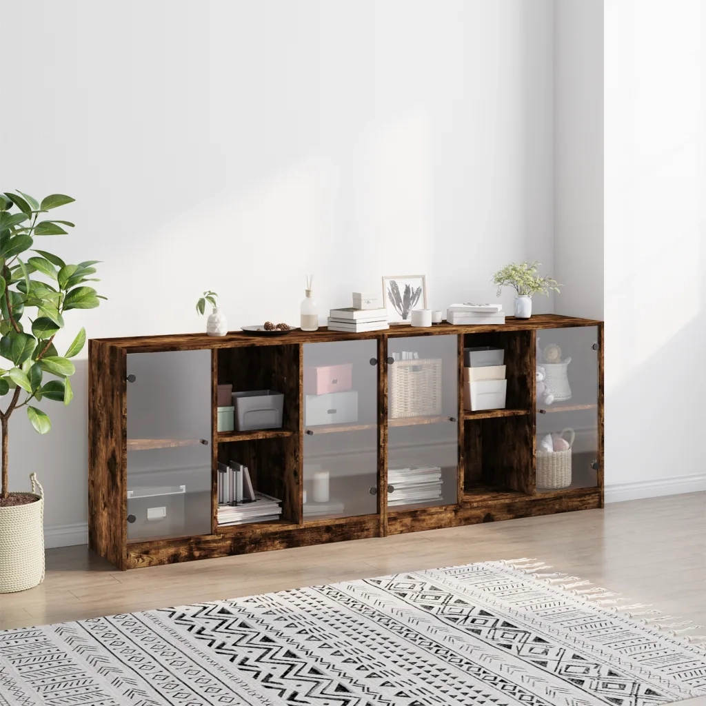 Libreria con Ante Rovere Fumo 204x37x75 cm in Legno Multistrato 3206535