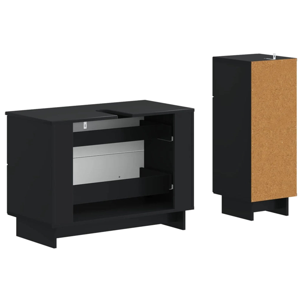 Set di Armadi da Bagno da 2 Pezzi EDE Nero Legno ingegnerizzato 3417658