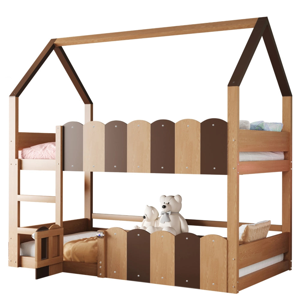 Letto a castello per bambini 90x200 cm a casetta in legno
