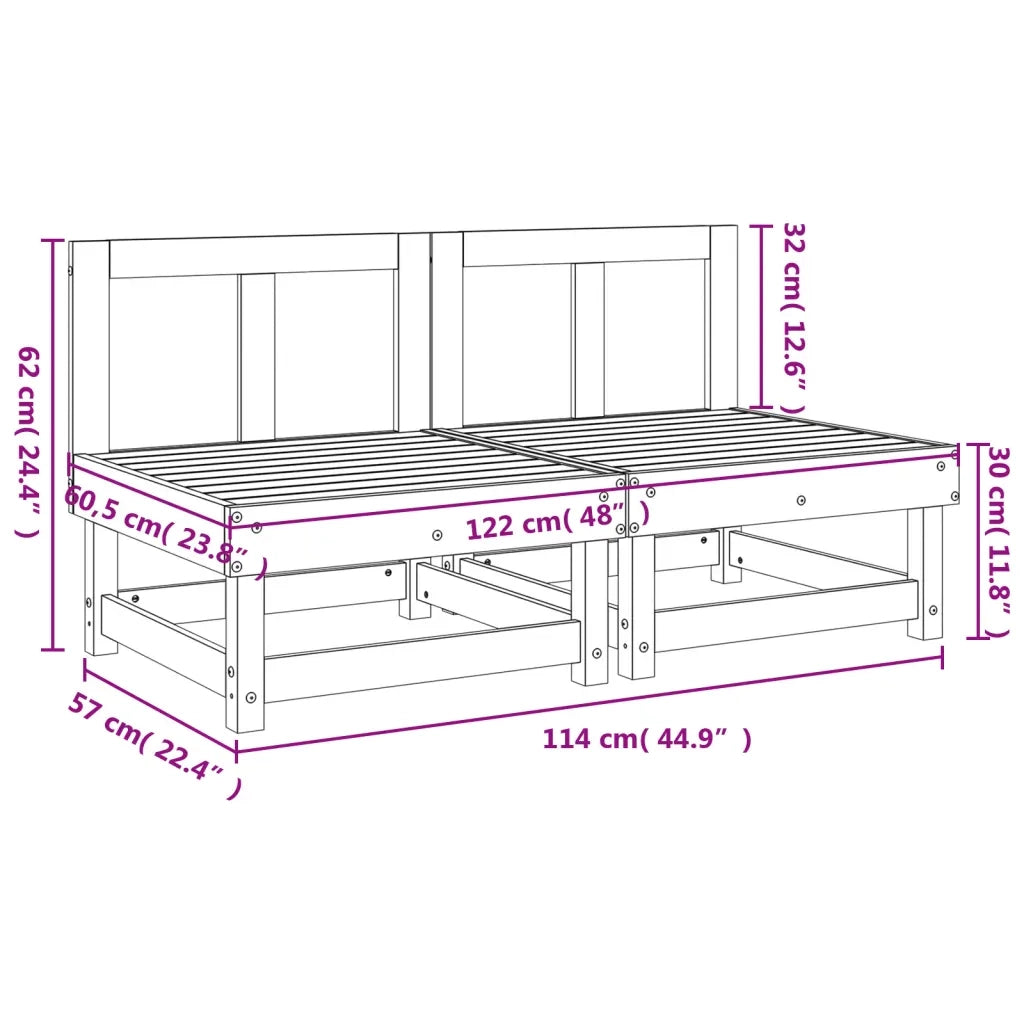 Divani Centrali da Giardino 2 pz in Legno Massello di Pino 825401