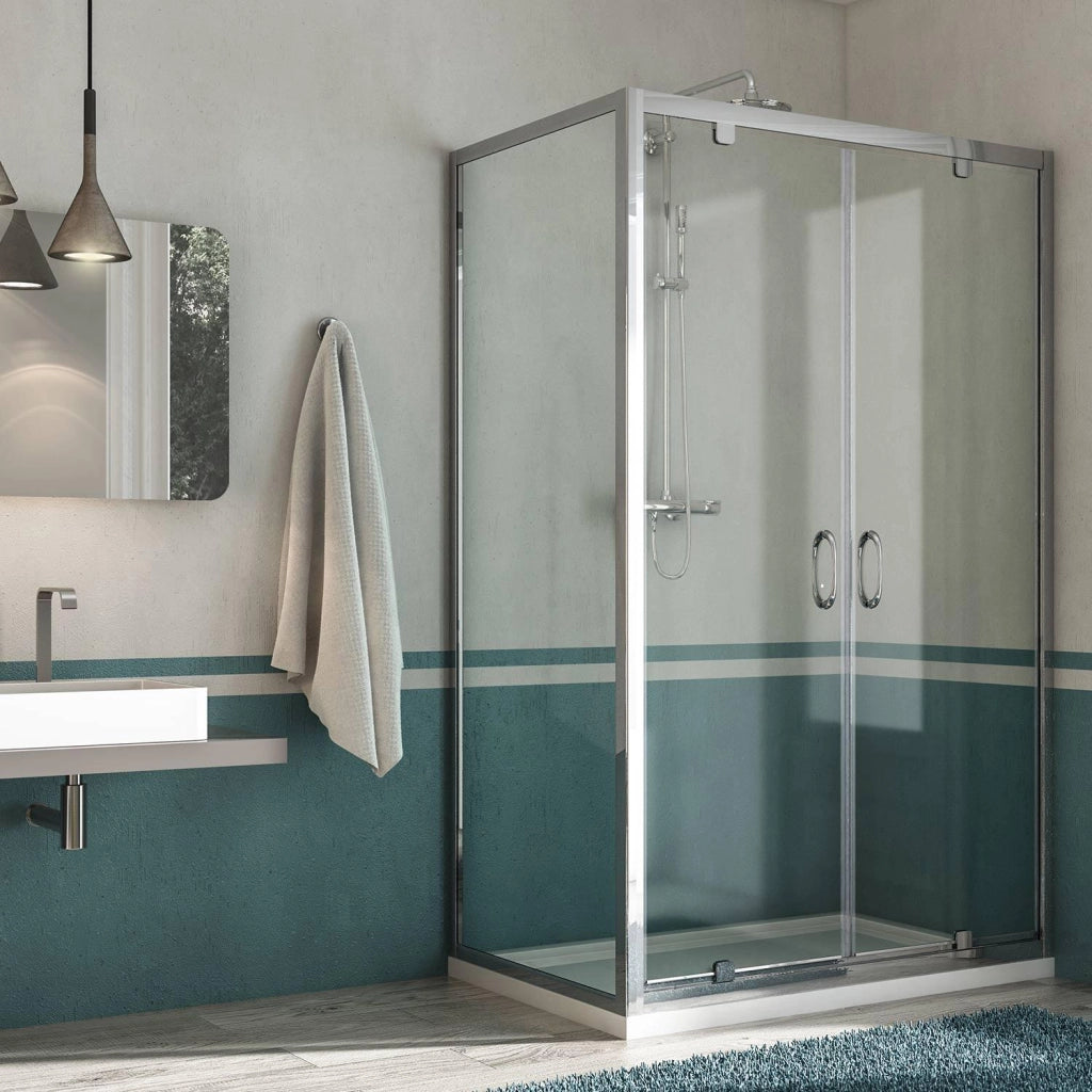 Box Doccia Angolare 75x120 cm 2 Ante Battenti in Cristallo Trasparente 6mm H185 Fosterberg Koge Duo