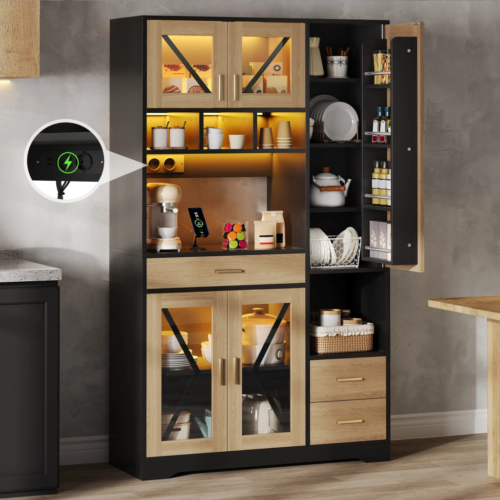 Libreria Vetrina con Cassetto e LED ¨C MINIMAL ¨C Legno, 185x105x40