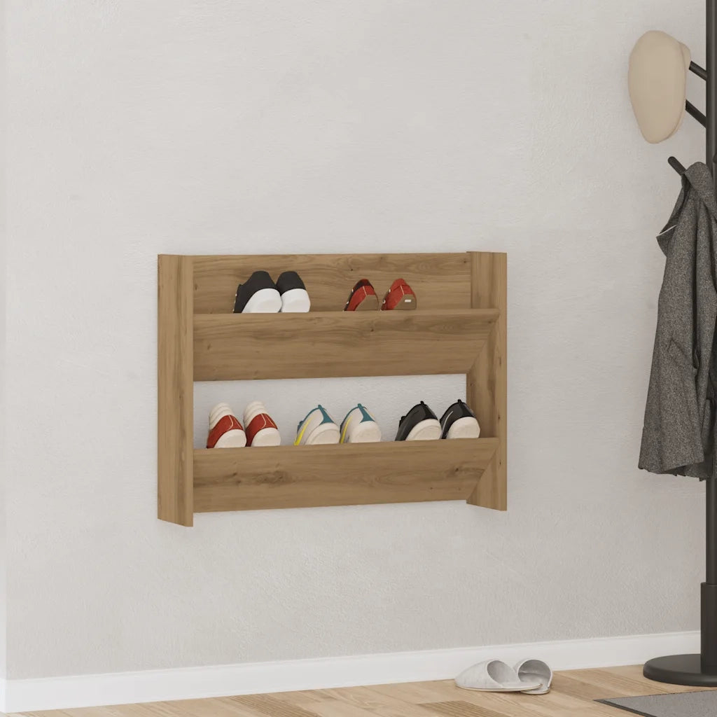 Scarpiera a Muro-Scaffale da Parete per Scarpe Rovere Artigianale 80x18x60 cm in Truciolato