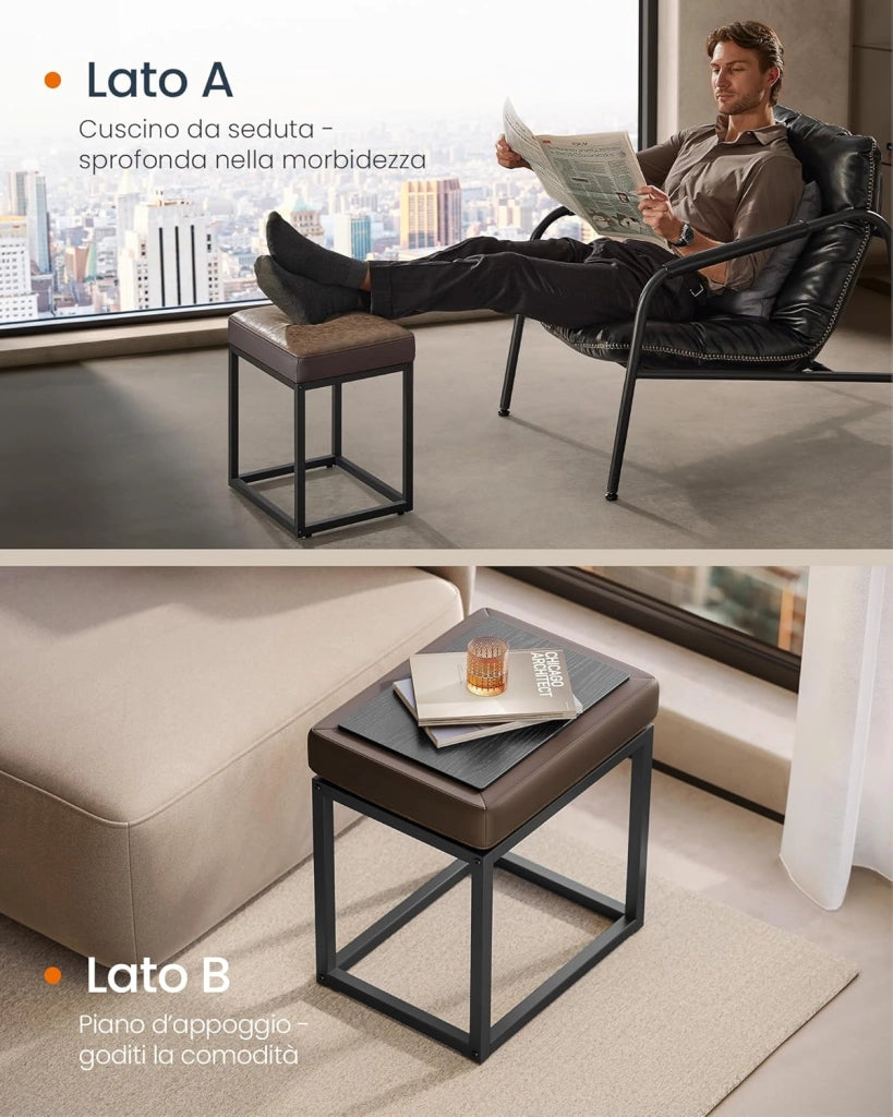 LUIZ Collezione - Sgabello Rettangolare, Sgabello da Trucco, Poggiapiedi, Piano Reversibile, Tavolino, Portata 300 kg, per Camera da Letto Soggiorno Ingresso, Marrone Noce LOM079K01
