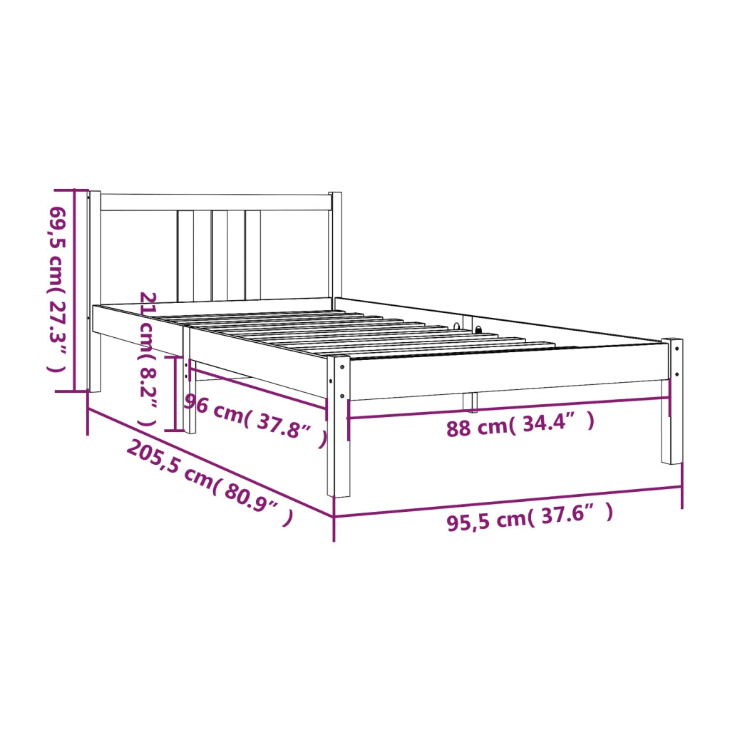 Giroletto senza Materasso-Struttura Letto Ambra Legno Massello Pino 90x200 cm 539826