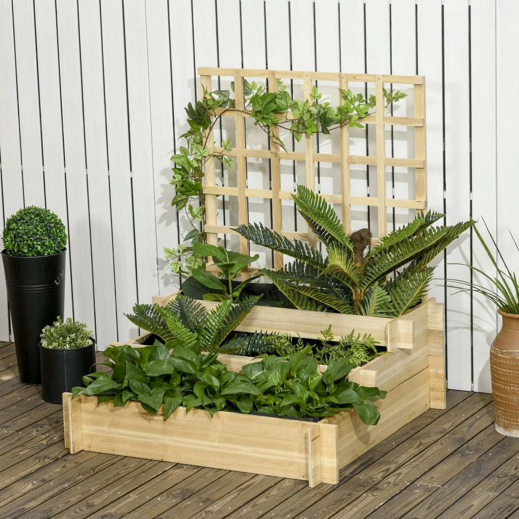 Letto da giardino rialzato a 3 livelli con griglia ¨C zephmum ¨C legno naturale