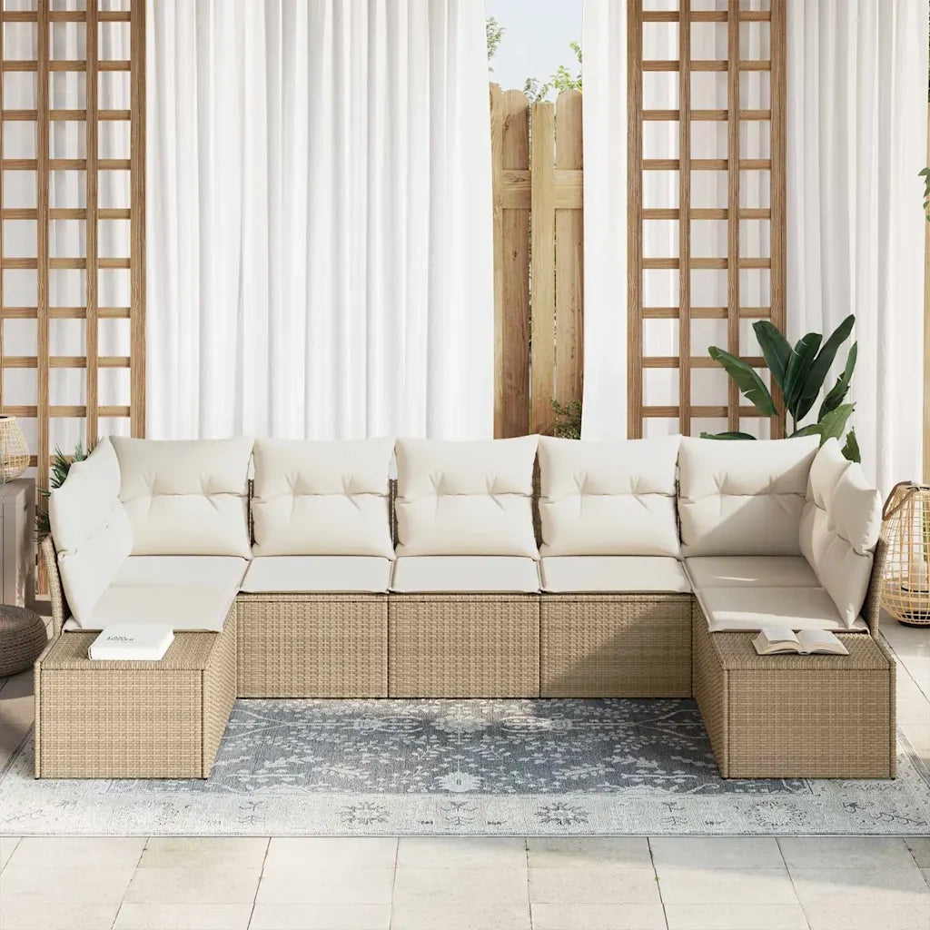 Set Divano da Giardino con cuscino 7 pcs Beige polyrattan 3347211