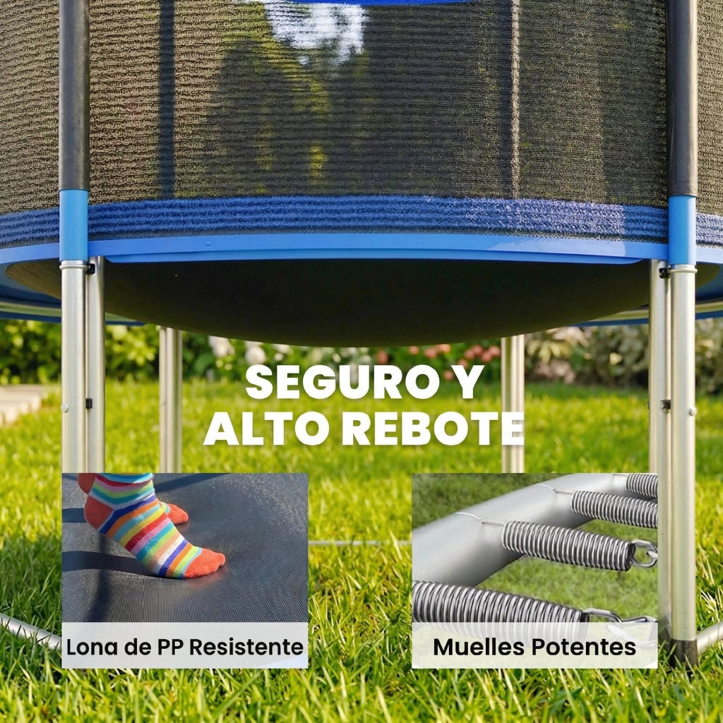 Trampolino da giardino con rete di sicurezza e scala ¨C zephmum ¨C Blu ?244 cm
