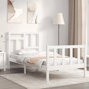 Giroletto con Testiera-Struttura Letto con testiera Bianco Single in Legno Massello 557253