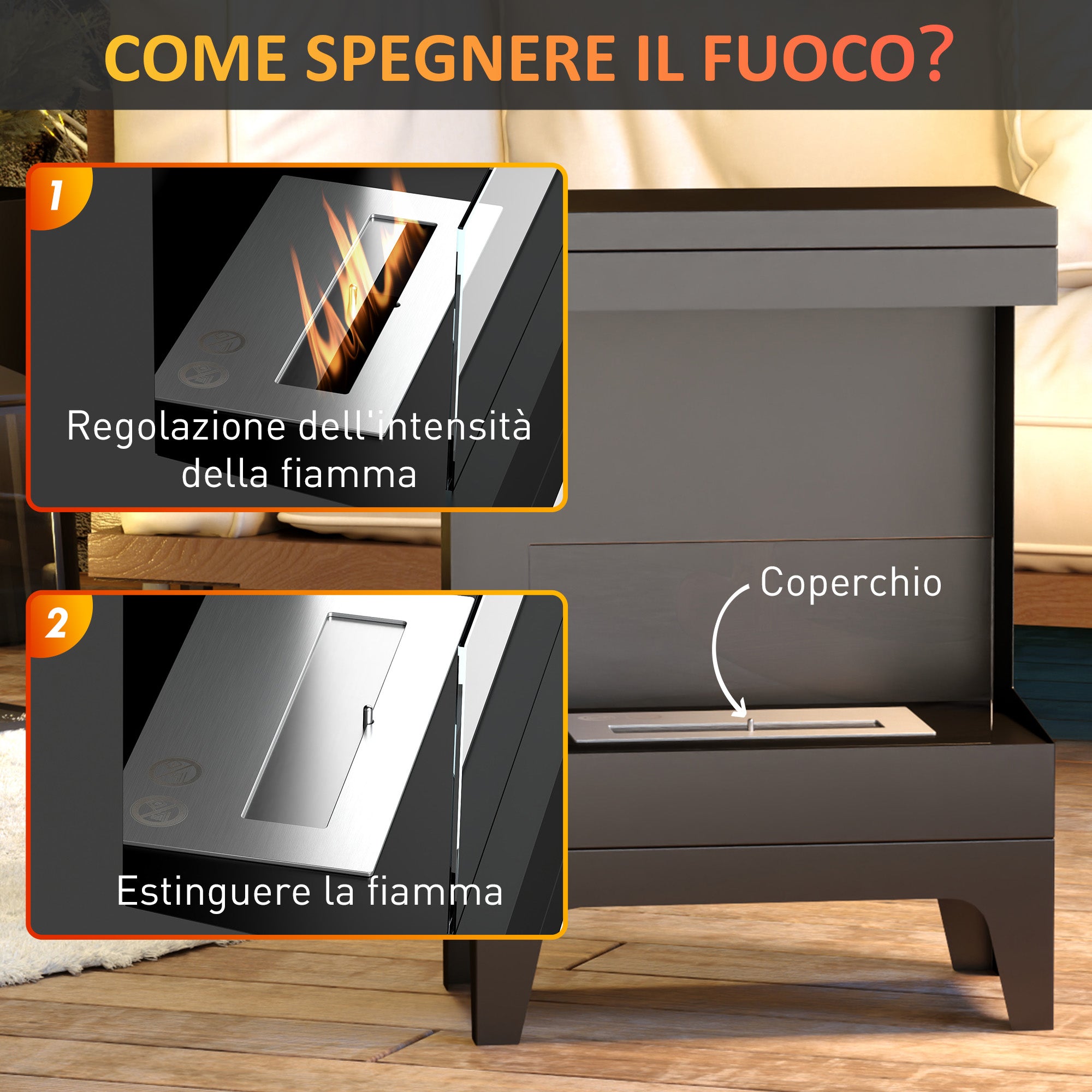 Camino a Bioetanolo da Pavimento Autoportante con Bruciatore da 0,9L 38x22x54 cm Nero