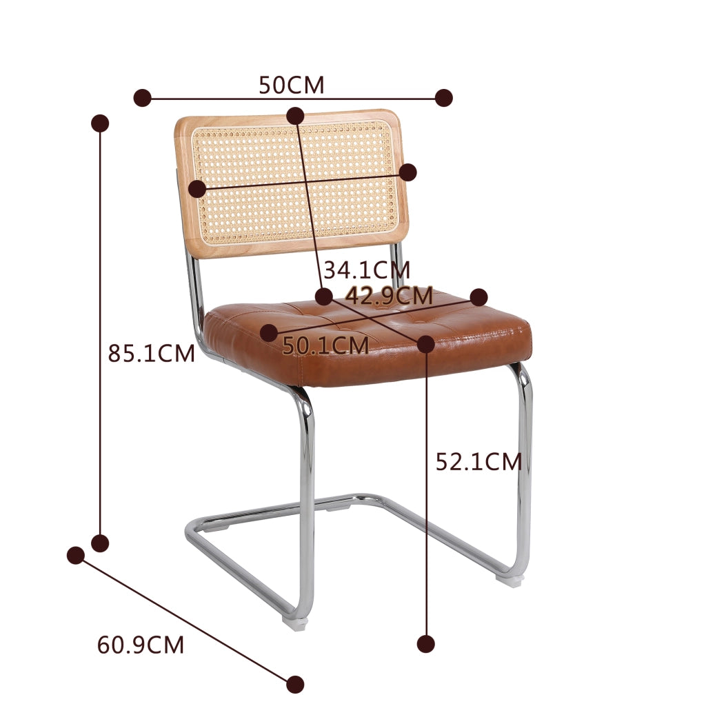 Set 2 Sedie da Pranzo ¨C MINIMAL ¨C Rattan, Similpelle, Schienale Mesh, Gambe Metallo, Marrone