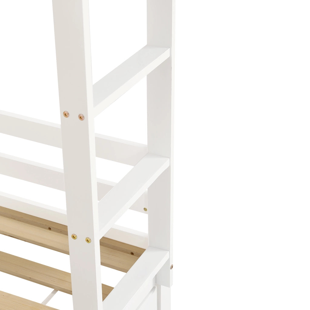 OKWISH Letto a Castello 90×200 cm, Letto Singolo con Letto Estraibile con Ruote, Mensole 2 m e Scala, senza Materasso, Bianco