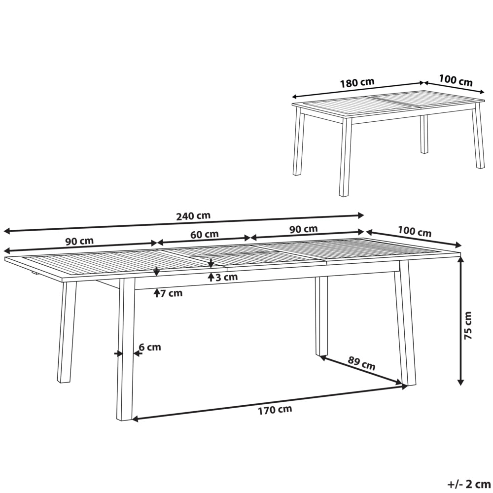 Tavolo da pranzo da giardino in marrone chiaro di acacia 180 - 240 x 100 cm allungabile 8 posti rettangolare