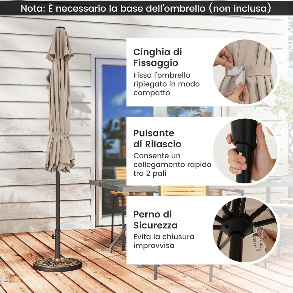 Ombrellone da Giardino 270 cm, Ombrellone da Esterno con Inclinazione Regolabile, Manovella, 8 Stecche, Tettuccio Ventilato, per Spiaggia, Bordo Piscina (Beige, 270 cm 8 Stecche)