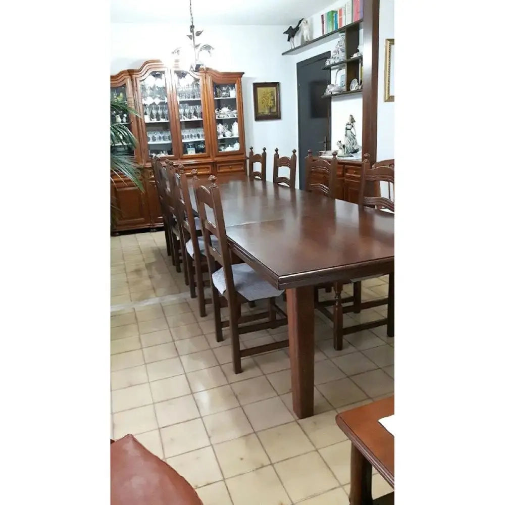 Tavolo da pranzo allungabile con 4 allunghe da 45 fino 360 cm in legno massello e mdf con rifinitura in noce 180x85x75 H chiuso