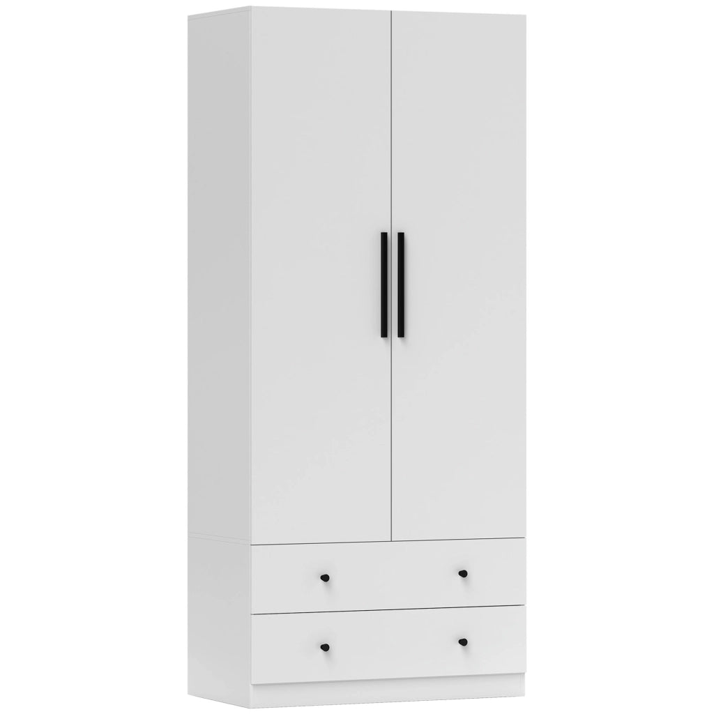 Armadio a 2 Ante con Appendiabiti e 2 Cassetti ¨C Zephmum ¨C Bianco MDF 120x200x50