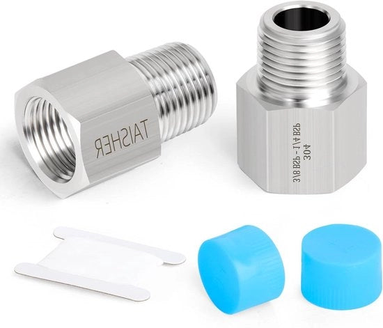 Adattore di fissaggio in acciaio inossidabile 1/4" maschio BSP a 3/8" femmina BSP per acqua, olio, aria, gas - Set da 2