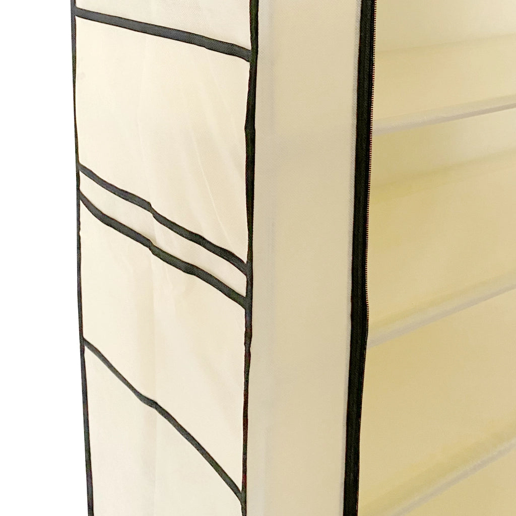 Scarpiera in Tessuto per Scarpe con Anta con Cerniera e Tasche Laterali 160x88x30cm, 27 paia. Beige