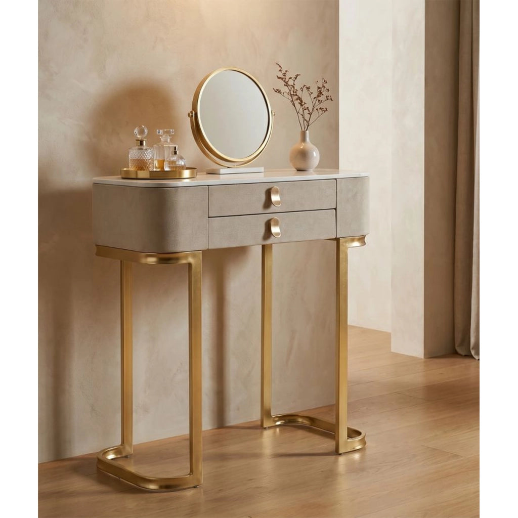 Console Beauty 2 cassetti in legno crema con gambe dorate
