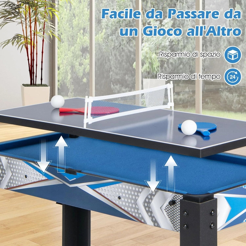 6 in 1 Tavolo da Gioco, Set Multi-Gioco con Basket Biliardo Ping Pong Hockey Shuffleboard Bowling, Tavolo da Gioco Salvaspazio per Feste Sala Giochi Soggiorno