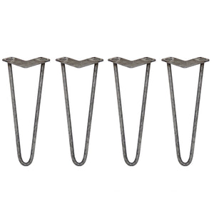 4 Gambe per Tavolo a Forcina SkiSki Legs 35,5cm Acciaio Naturale 2 Rebbi 12mm