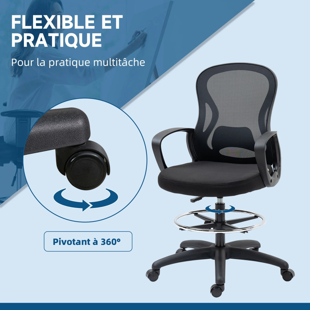 Sedia da ufficio con schienale in rete, regolabile in altezza, girevole e con poggiapiedi ¨C zephmum ¨C nero