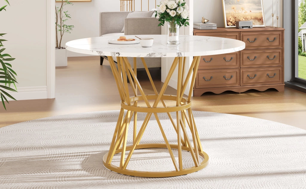 TAVOLO ROTONDO 100x100x76 cm MDF Effetto Marmo Oro