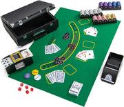 Set di Fiches da Poker con 300/600 Fiches, 2/6 Mazzi di Carte 5 Dadi Mescolatore Automatico di Carte e Tappeto, Scatola Portatile, Poker Chips per Party Viaggi e Feste (300 PCS)