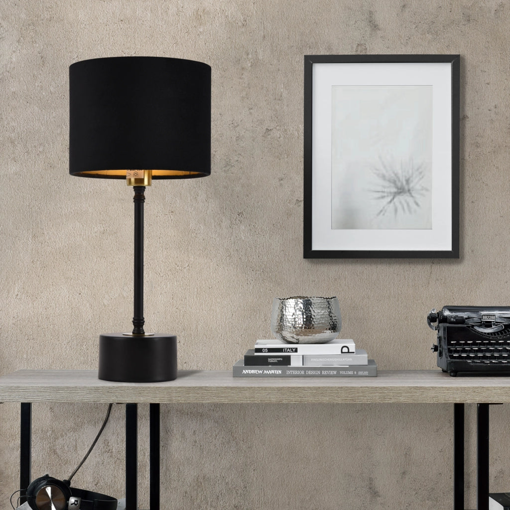 Lampada Deventer da Tavolo Comodino con Paralume Cilindrico in Flanella - Nero lux.pro
