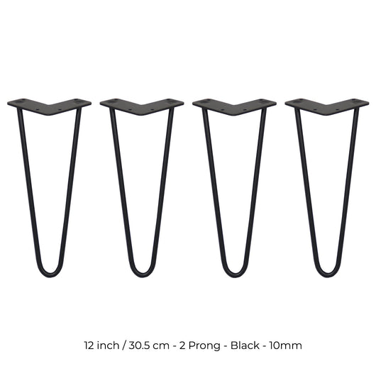 4 Gambe per Tavolo a Forcina SkiSki Legs 30,5cm Acciaio Nero 2 Rebbi 10mm