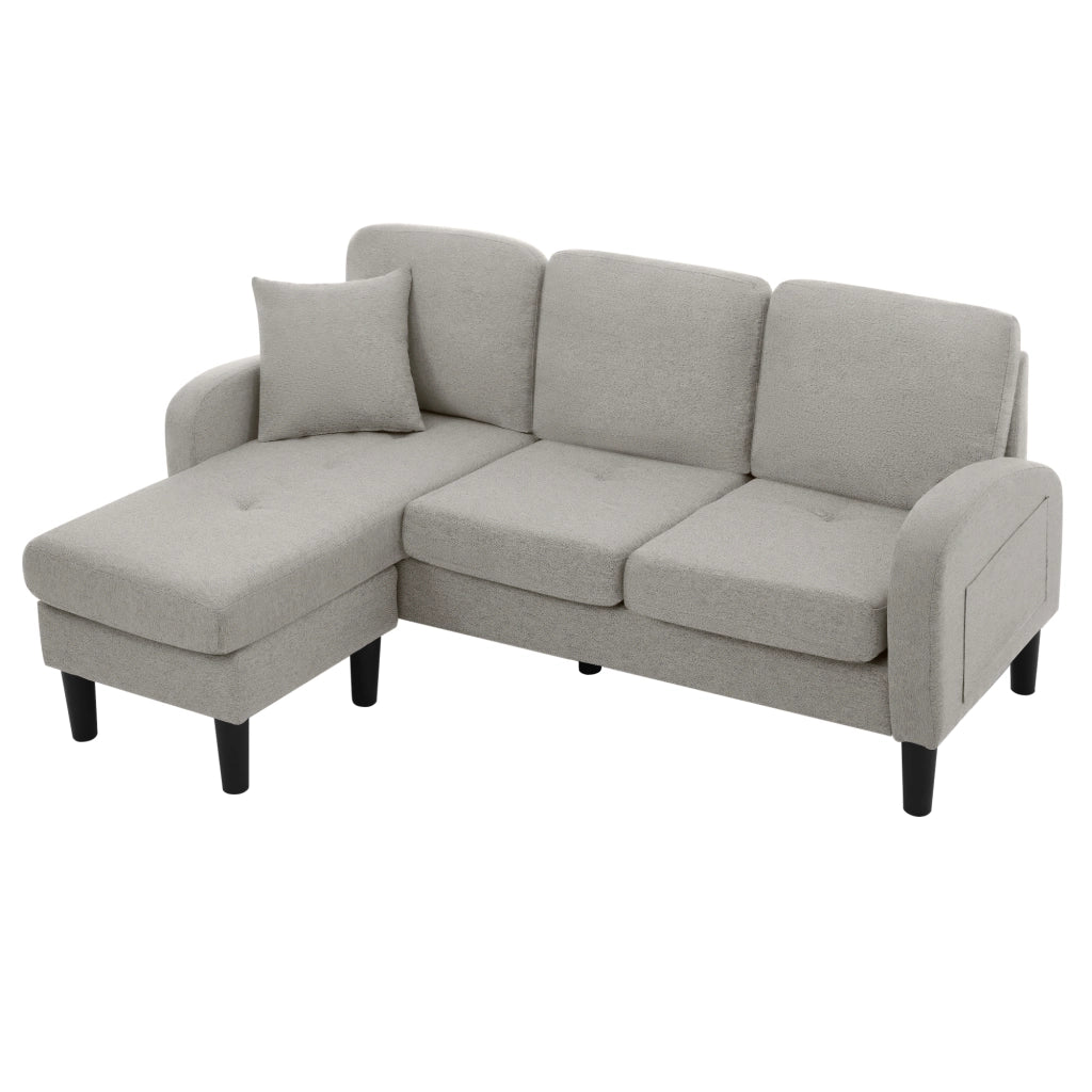 Divano angolare 3 posti con chaise longue reversibile e design modulare in tessuto grigio