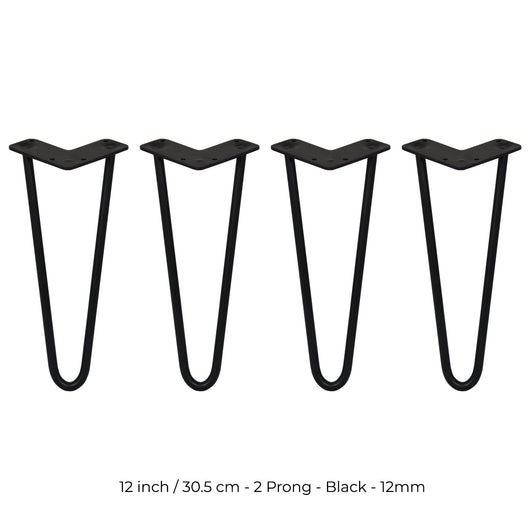 4 Gambe per Tavolo a Forcina SkiSki Legs 30,5cm Acciaio Nero 2 Rebbi 12mm