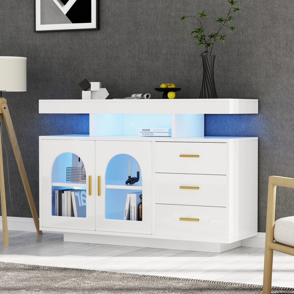 Credenza LED 120x40x80 cm in truciolare e acrilico bianco