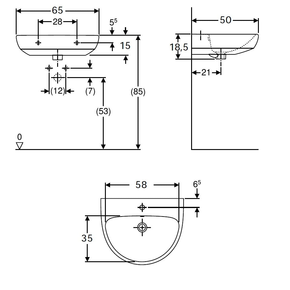 LAVABO SELNOVA CERAMICA BIANCA 65CM