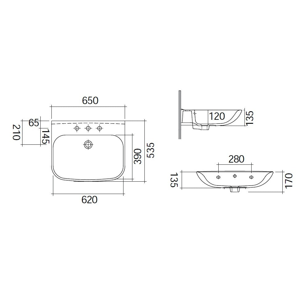 LAVABO RIVER CERAMICA BIANCA 65CM