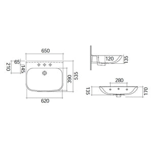 LAVABO RIVER CERAMICA BIANCA 65CM